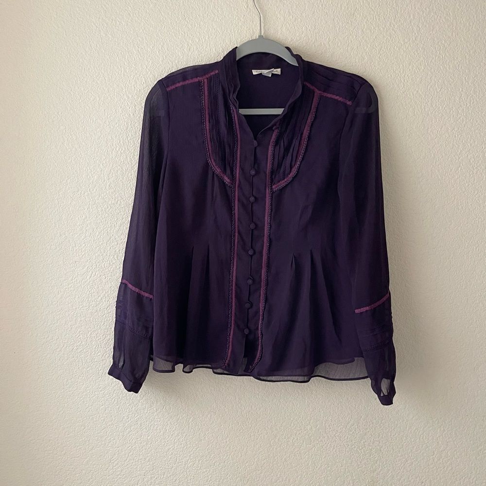 Cold water creek sheer purple‎ long sleeve blouse